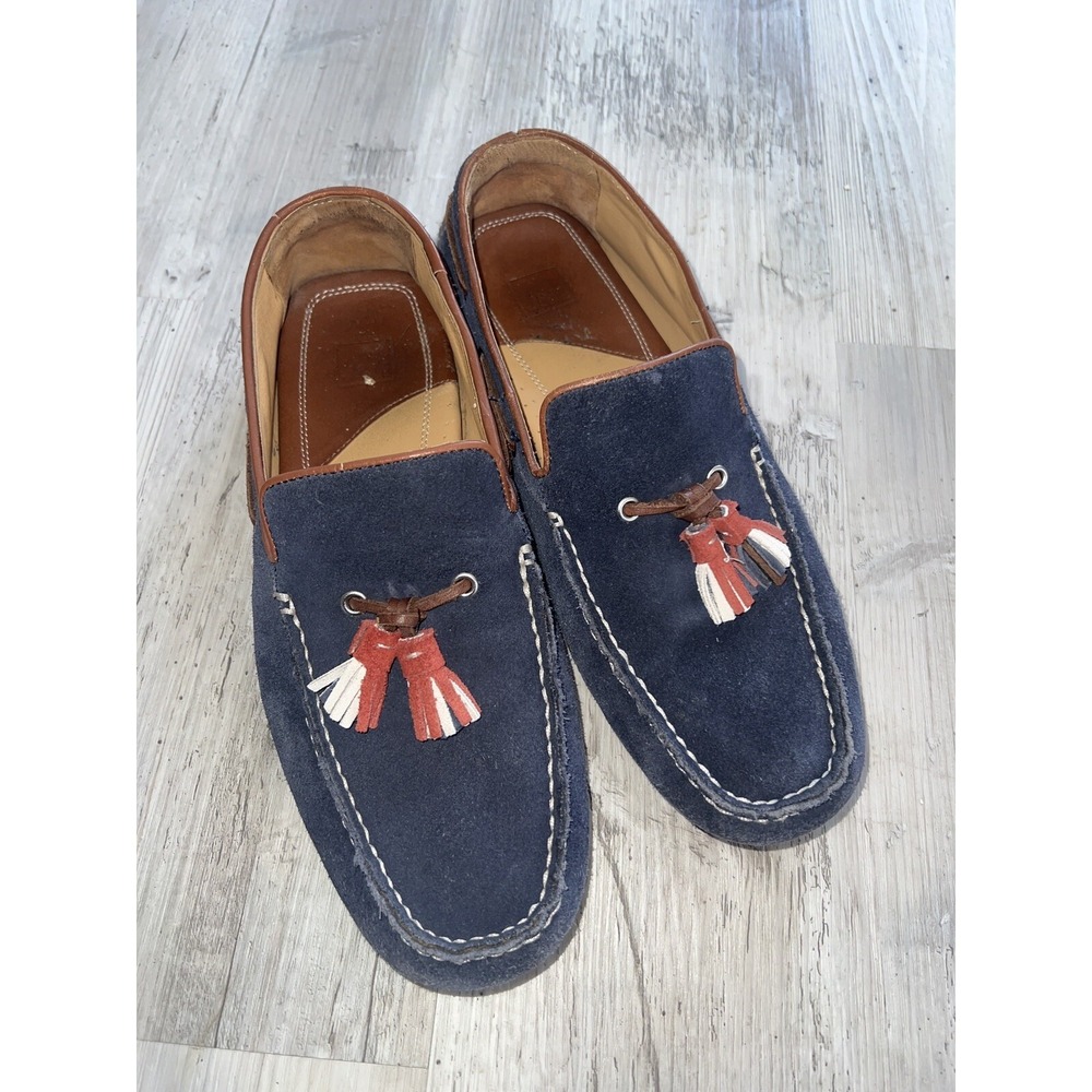 250239 TASSEL MEN'S SHOES 11 M Blue Suede JOHNSTON & MURPHY Red White Tassel VTG
